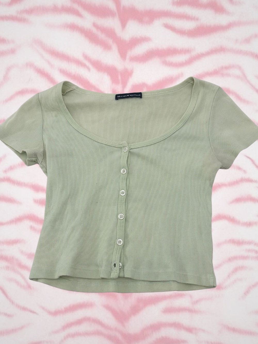 Brandy Melville Light Sage Ribbed Button-Front Crop Top
